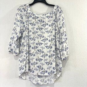 Loft Outlet Womens Blue and White Plant Print Lightweight Blouse Size Medium